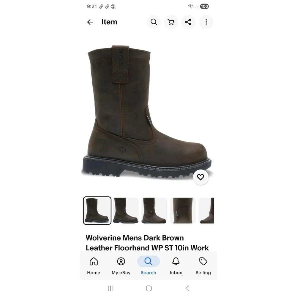 Wolverine‎ Mens Dark Brown Leather Floorhand Welly Work Boots Size 12
